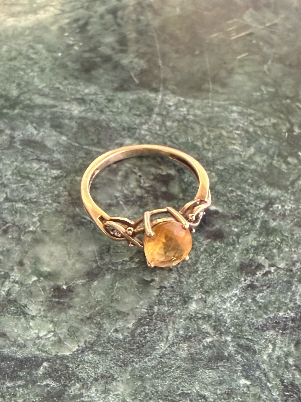 10 Karat Gold Citrine and Diamond Ring